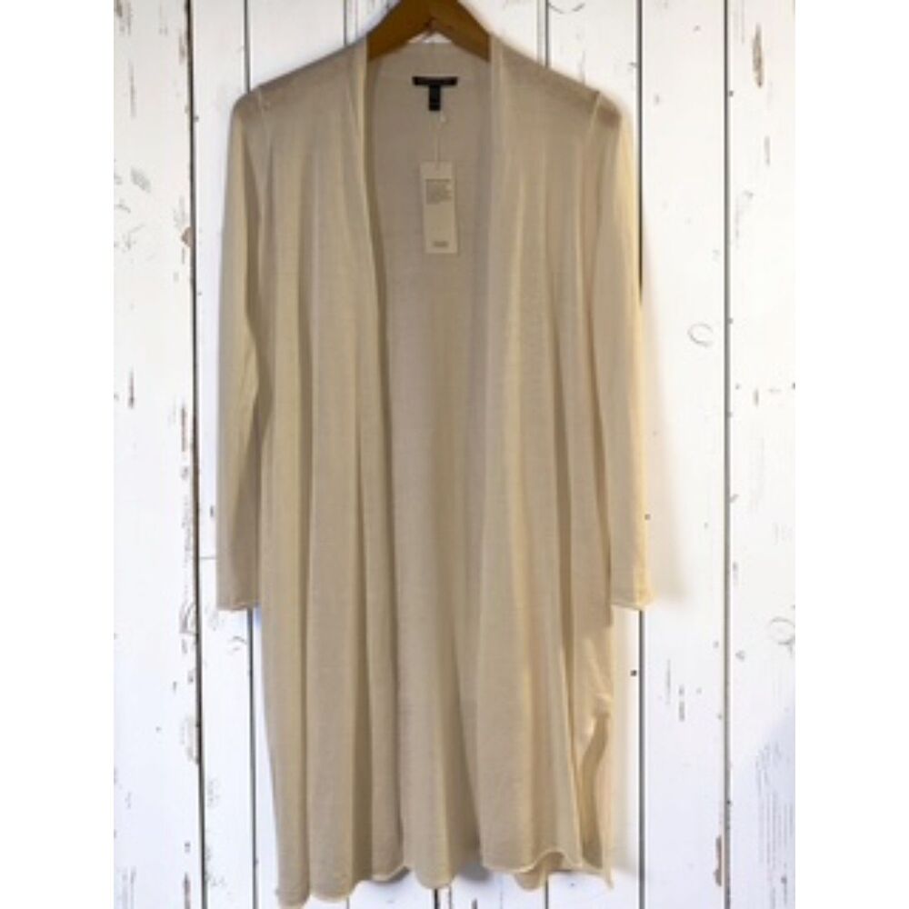 NWT Eileen Fisher Organic Linen Cotton Long Open Front Cardigan White XXS / TTP
